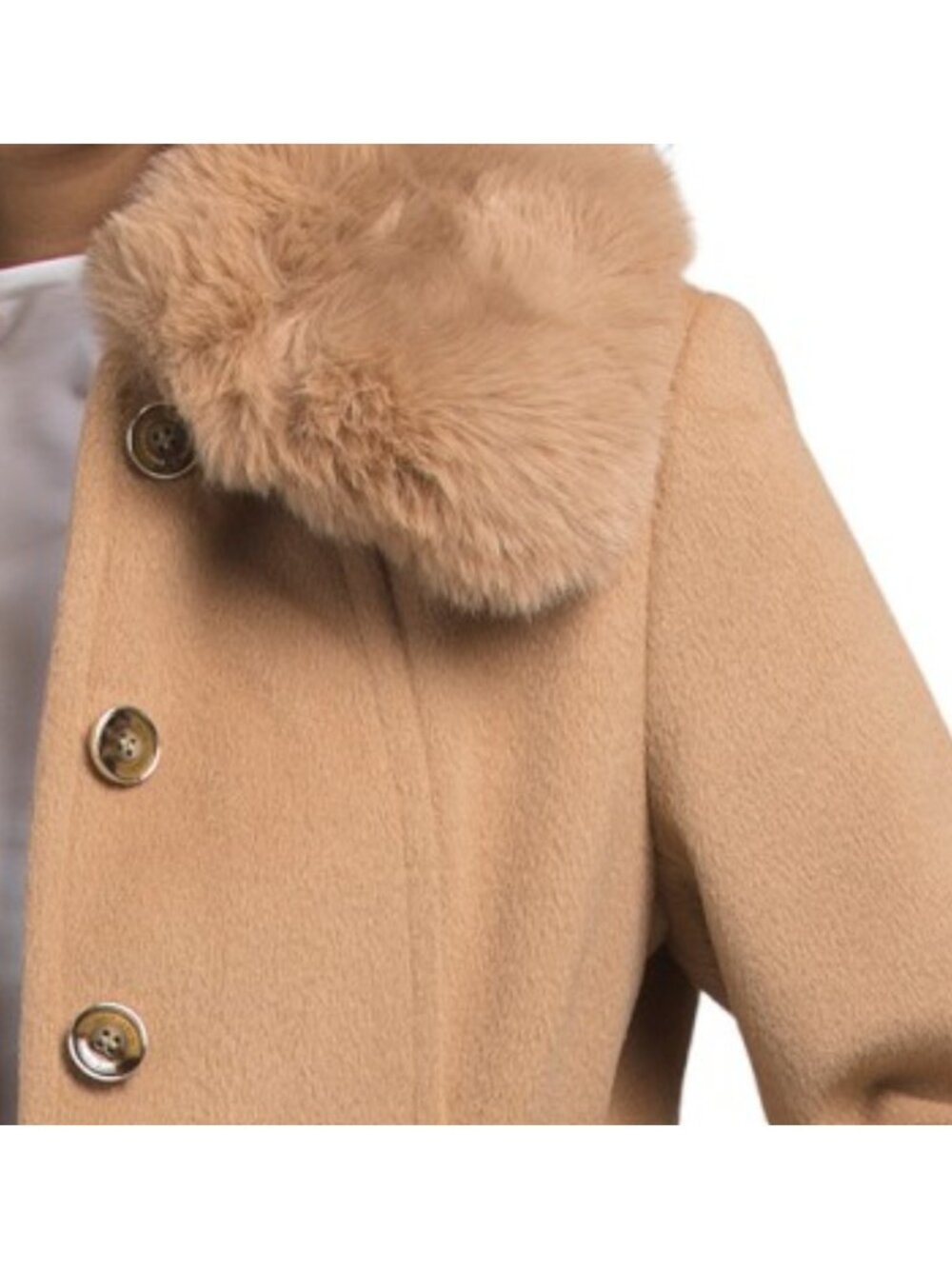 VINCE CAMUTO Single Breasted Maxi Coat With Detachable Faux Fur Collar And Cuffs - Picture 4 of 4